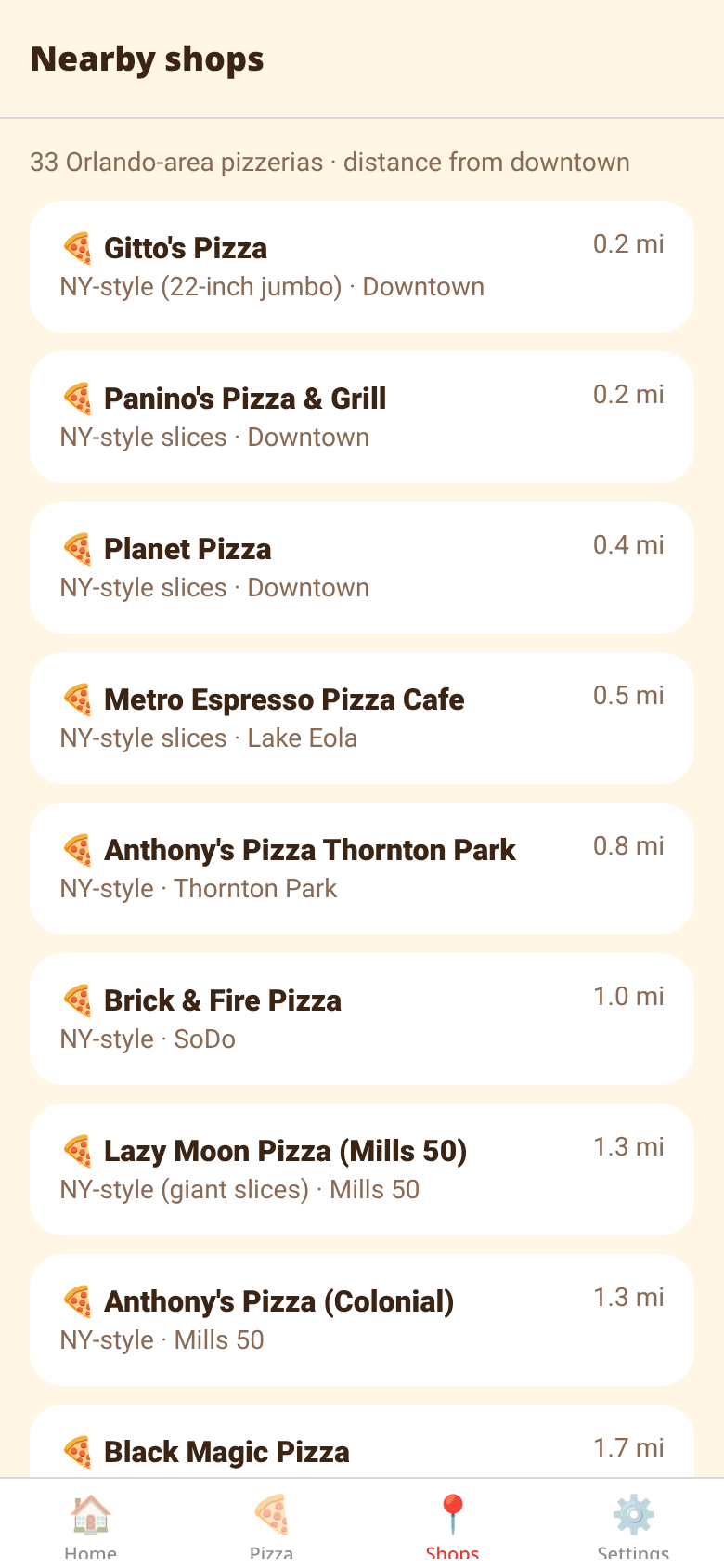 Nearby pizzerias